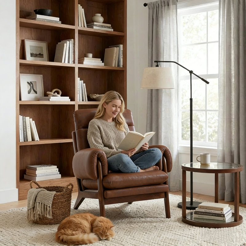 Transitional Traditional Upholstered Accent Chair, Brown