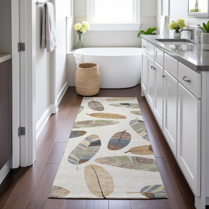 Machine Washable Indoor/Outdoor Chantille ACN2649 Botanical Rug, 2'3" x 7'6" Runner, Linen
