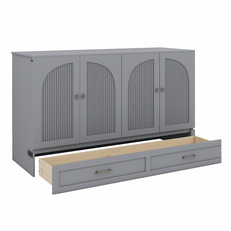 Lit escamotable avec grands tiroirs Murphy, gris, Grand lit