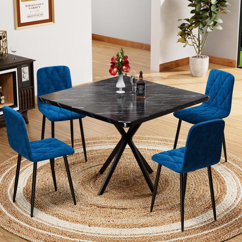 Table de cuisine carrée, moderne Mid-Century, 38,6 po noir et fer, peu encombrante, facile à nettoyer, Noir