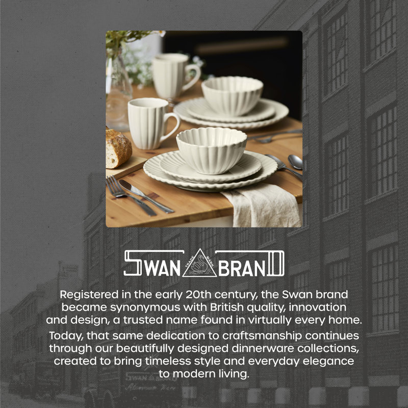 Swan 16 Piece Scallop Edge Stoneware Dinner Set, 4 x Dinner Plates, 4 x Side Plates, 4 x Bowls, 4 x Mugs, Durable, Microwave and Dishwasher Safe, SWKA1460CRM