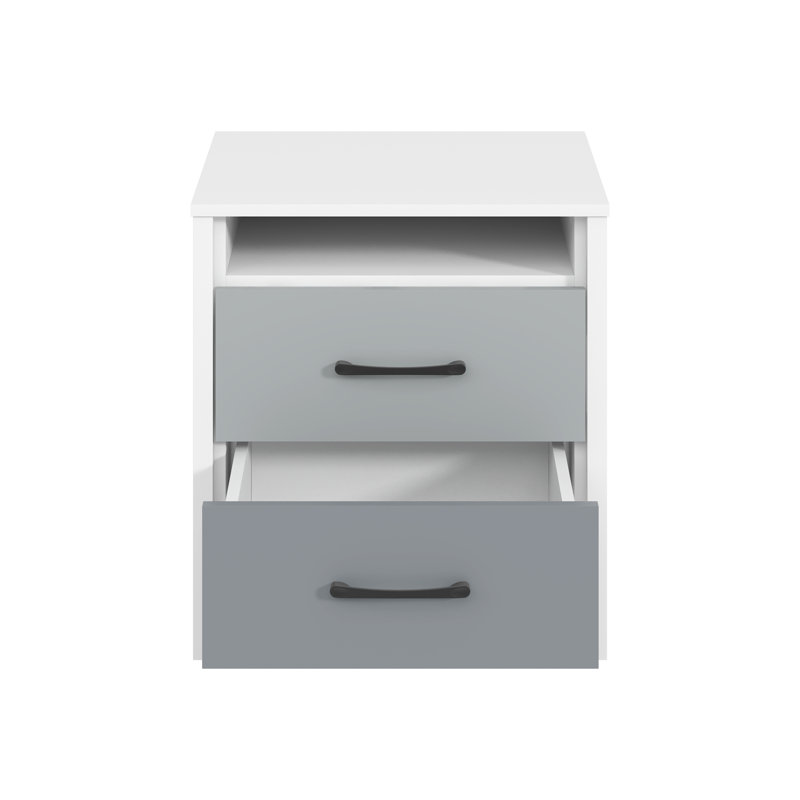 Allysyn 22.7" 2 Drawer Nightstand, White/Stone Gray/Cool Gray, Individual