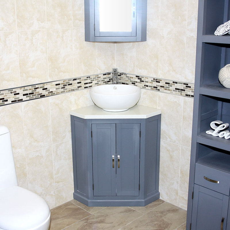 Andralyn 550mm Single Bathroom Vanity with Vessel Stone Basin, Grey, White Quartz