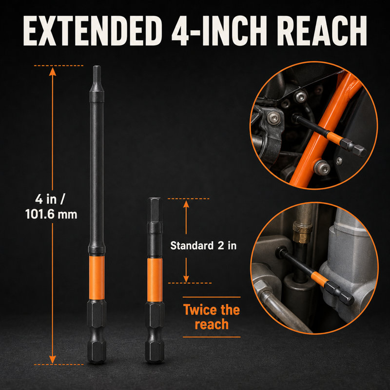20Pcs Long Hex Allen Key Screwdriver Bits Set, 101.6mm 4 Inch S2 Alloy Steel Magnetic Hex Bits, Metric & SAE Sizes, 1/4 Inch Hex Shank Impact Driver Bits with Storage Case for Drill, Automotive