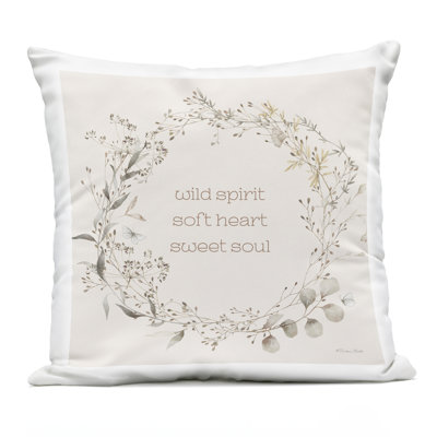 Wild Spirit Soft Heart Sweet Soul Design by Sara Baker Outdoor Printed Pillow