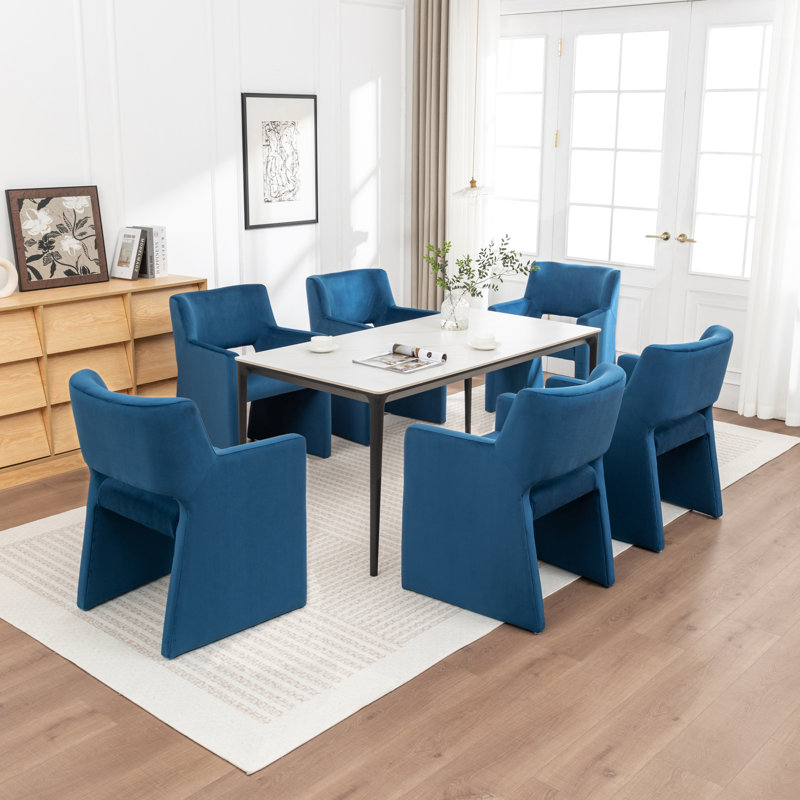Chaise rembourrée en velours Hambrook, Marine