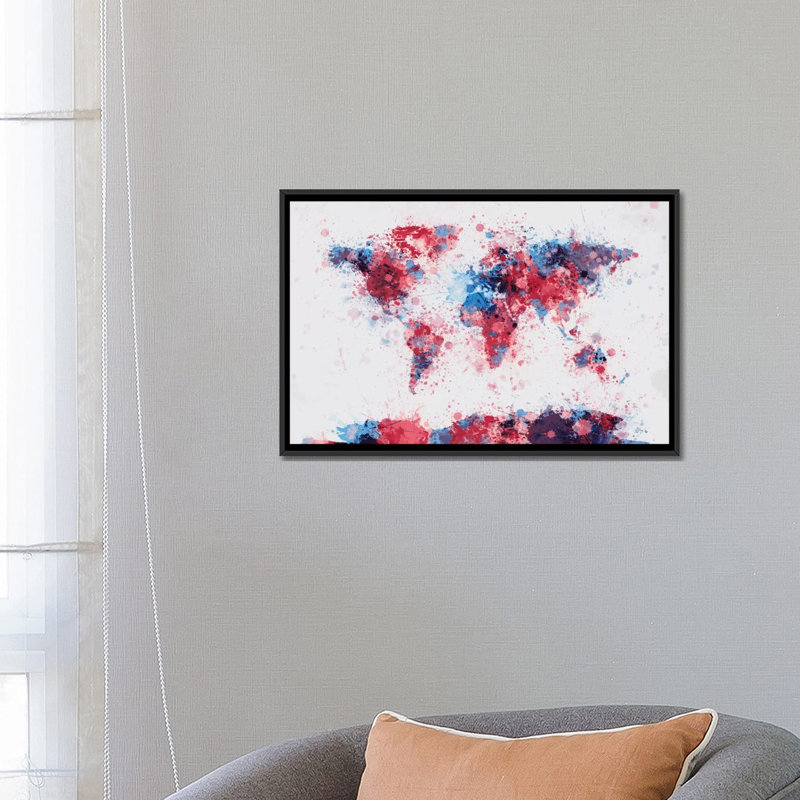 « world map paint gouttes v » par michael tompsett, reproduction d’art sur toile, H 18 po x l 26 po x P 1,5 po, Pas de tapis