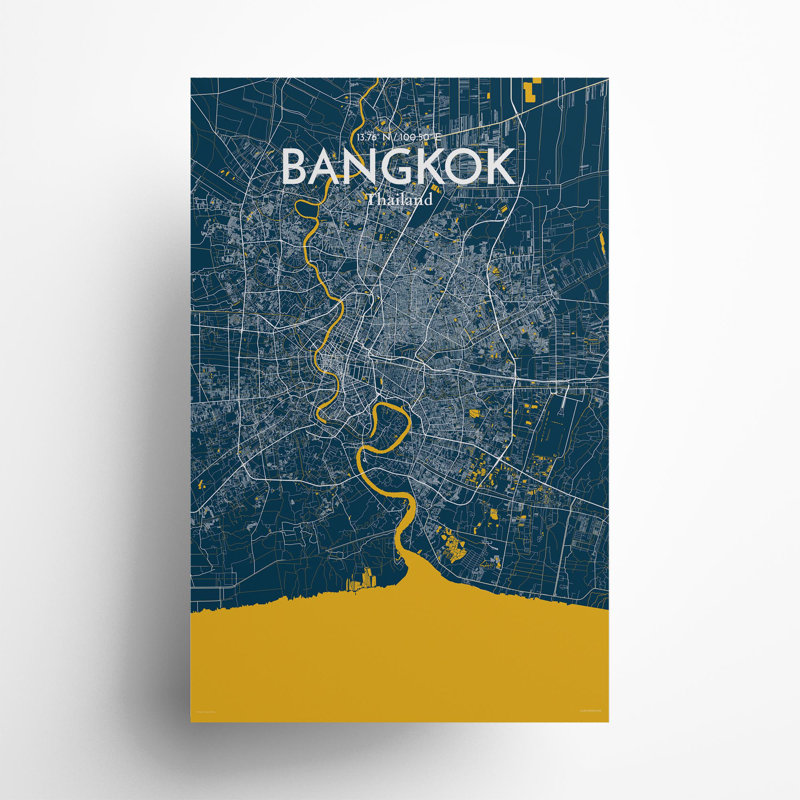 Bangkok City Map In Amuse - No Frame Print, 17cm H x 11cm W x 0.05cm D