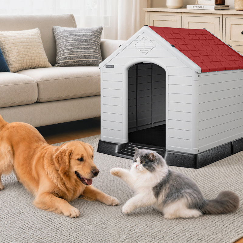 Niche pour chien en plastique Aunyae, Rouge, H 32 po x l 31 po x P 34 po