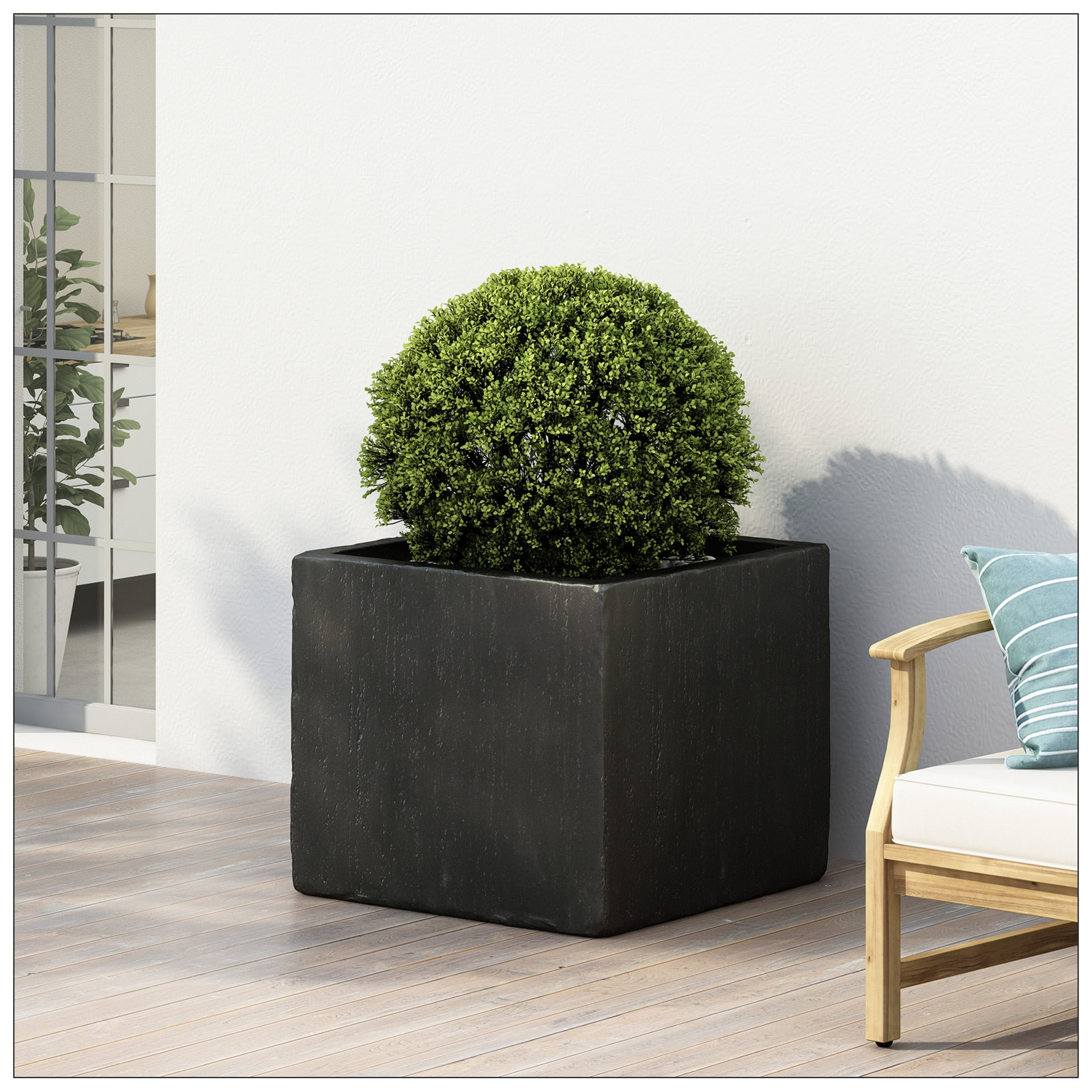 Shiner Lightweight Concrete Planter Box Set, Black, 1, 18.75" H x 21.5" W x 21.5" D