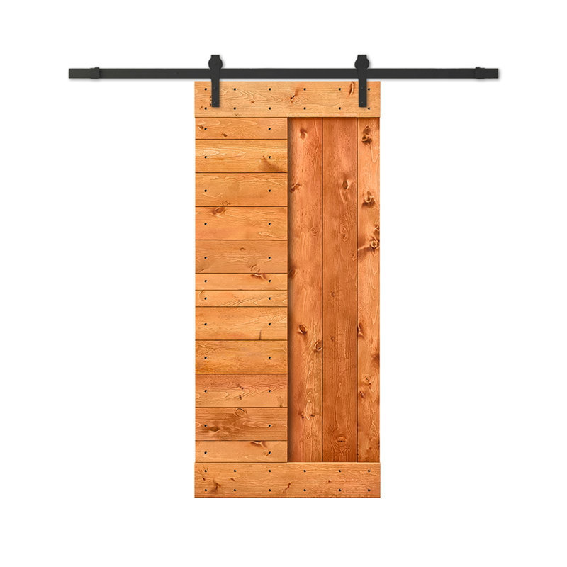 Porte de grange à panneaux et en bois avec quincaillerie d'installation, 38 po x 84 po, Noyer rouge