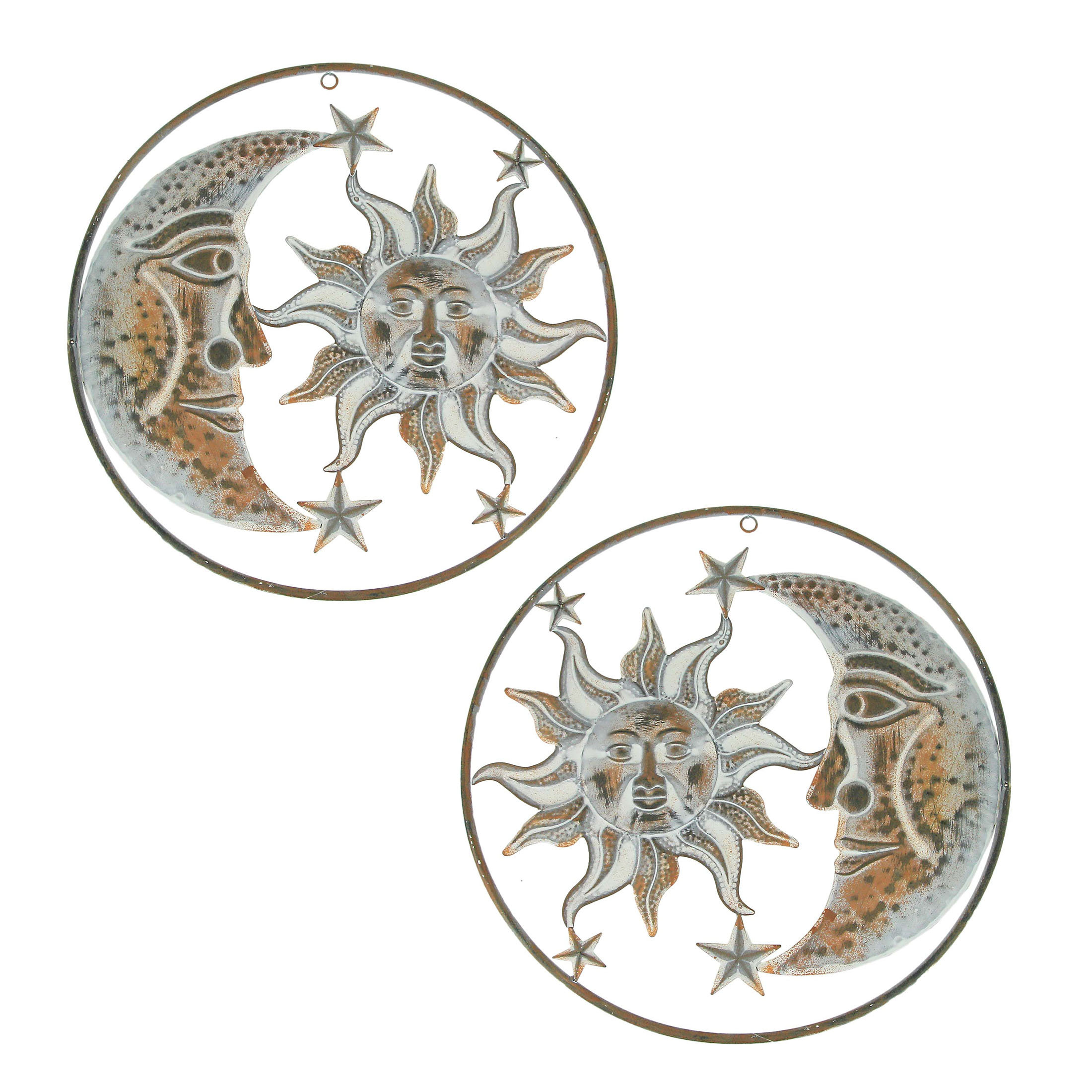 Bungalow Rose 2 Piece Metal Celestial Sun Moon and Stars Wall Décor Set ...