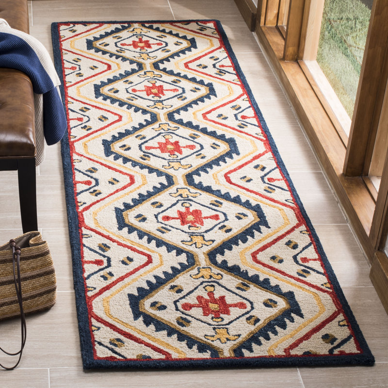 Tapis géométrique en laine touffeté à la main Deyoung, Tapis de couloir 2 pi 3 po x 9 pi