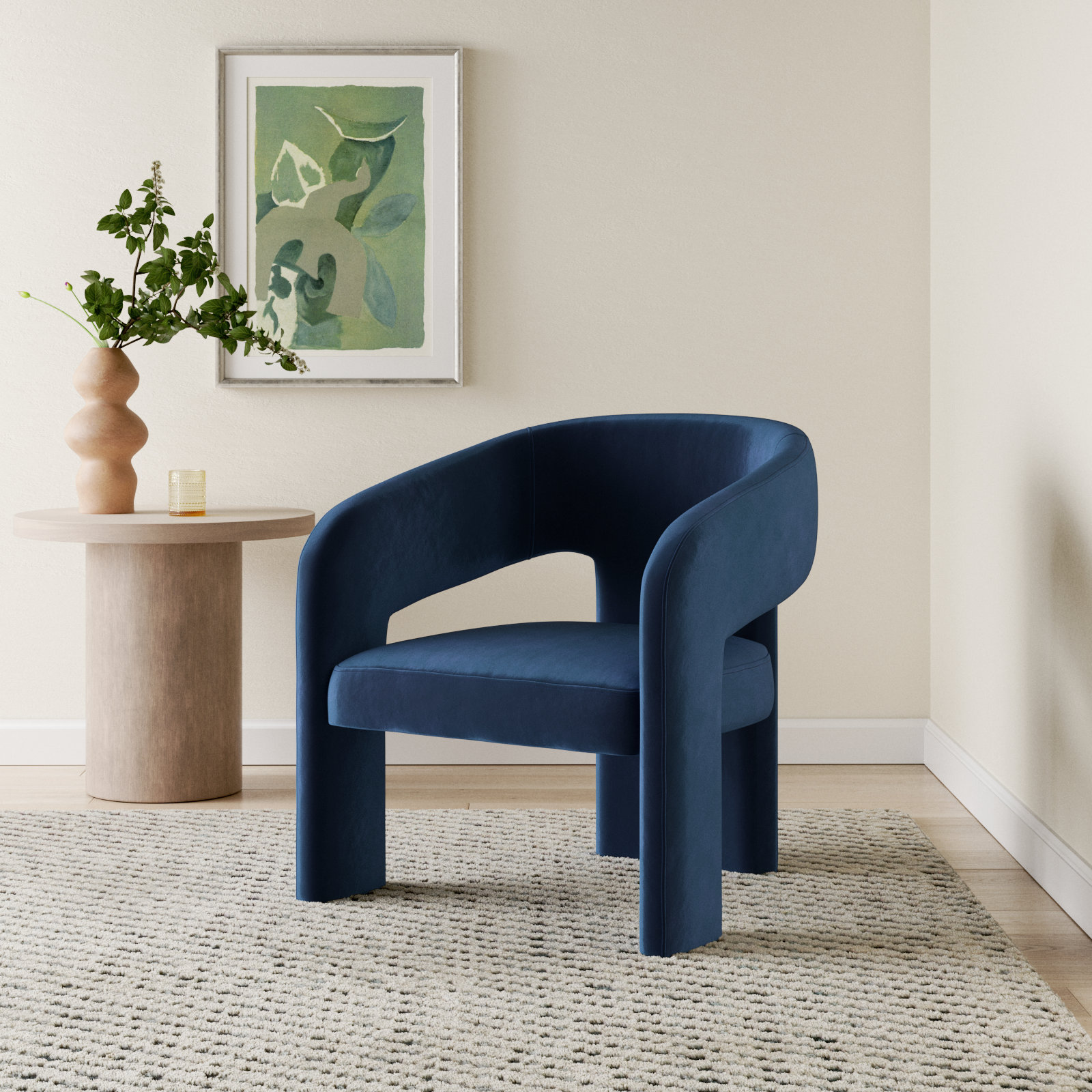 Ashlyn Linen Armchair, Navy Velvet