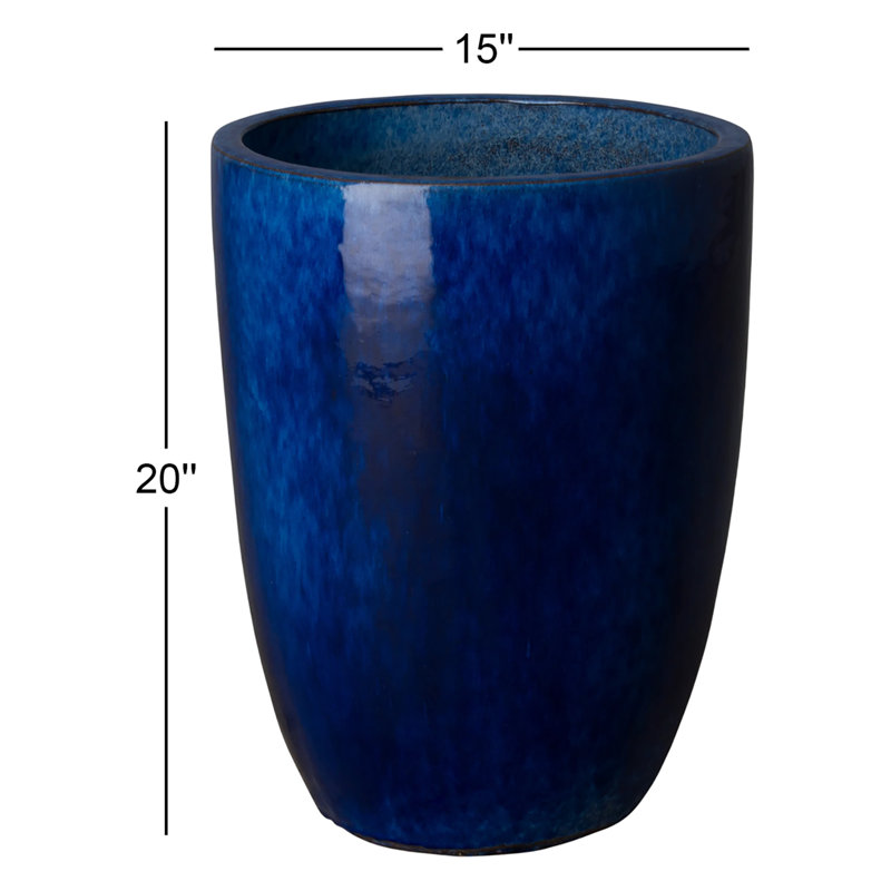Pot à fleurs en céramique Silsbee, H 20 po x l 15 po x P 15 po, Bleu
