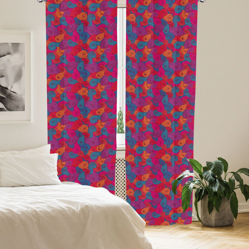 Colorful Swirls Curls Polyester Rod Pocket Curtain Panels, 28" x 63"