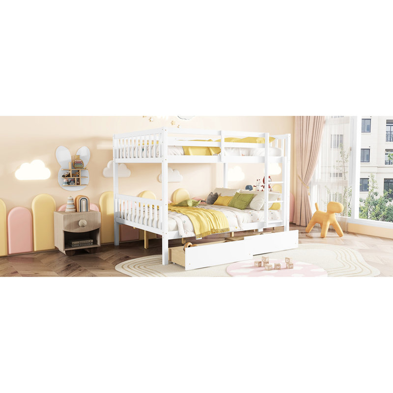 Lit double superposé double avec 2 tiroirs en blanc - détachable, bois d'hévéa de qualité, mesures en bois blanc, conception détachable,