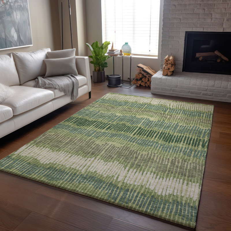 Tapis vert Prisco lavable à la machine de qualité supérieure, Rectangle 10 pi x 14 pi