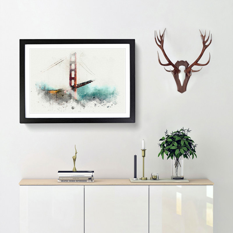 The Golden Gate Bridge in San Francisco - Picture Frame Graphic Art Print, Black Framed, 62cm H x 87cm W x 2cm D