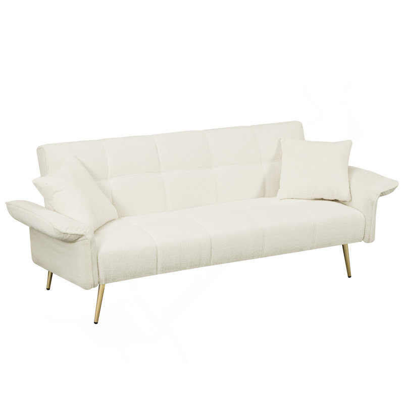 70.1 "Futon Sofa Bed, Convertible Double Sofa Bed With Folding Armres For Living Rooms And Small Spaces, Beige