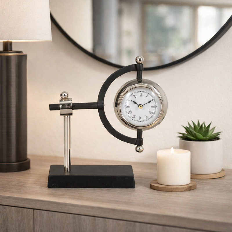 Aparicio Tia Desk Clock, Silver/Black