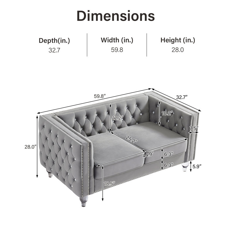Eghosa 59.84'' Velvet Sofa, Gray Velvet