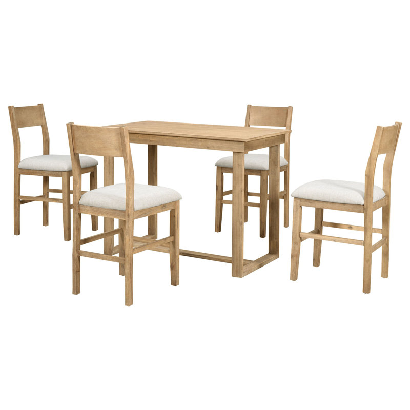 Ensemble de table de salle à manger 5 pièces à hauteur de comptoir Farmhouse avec 1 table rectangulaire et 4 chaises, Brun