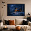 " Snowy Log Cabin With Glowing Windows Under Halloween " Painting-1718165464
