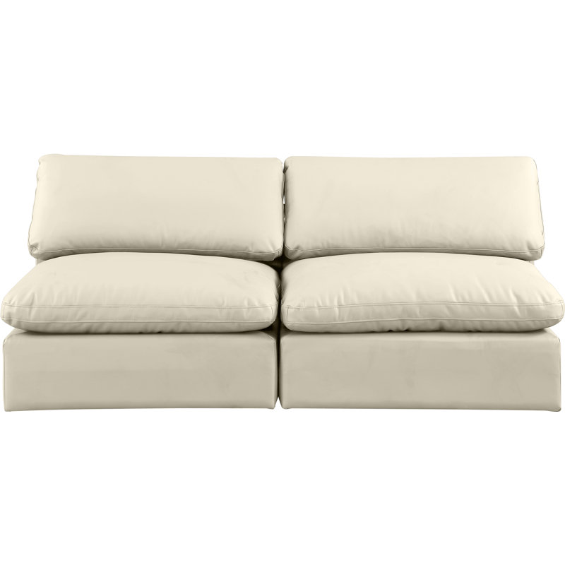 Canapé modulaire 80 po à accoudoirs carrés en similicuir, Cuir crème végétalien