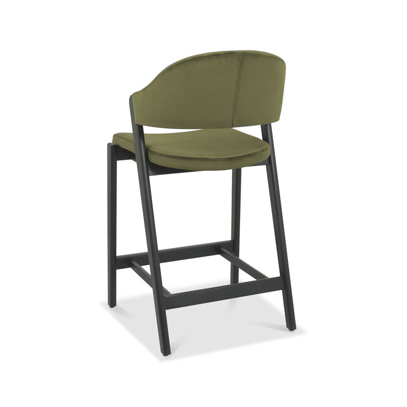 Upholstered Bar Stool with Solid Wood Frame, Cedar, Velvet
