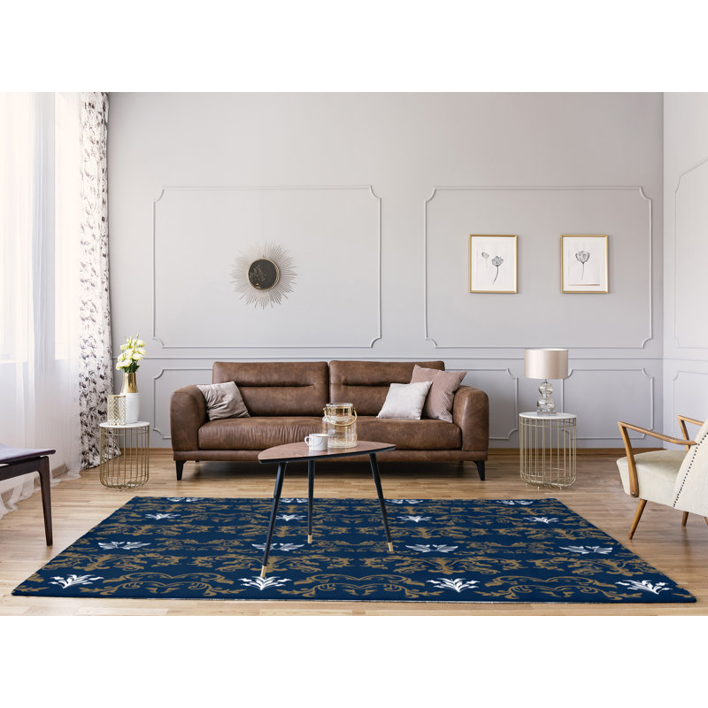 Tapis damassé bleu / brun, Rectangle 9 pi x 12 pi