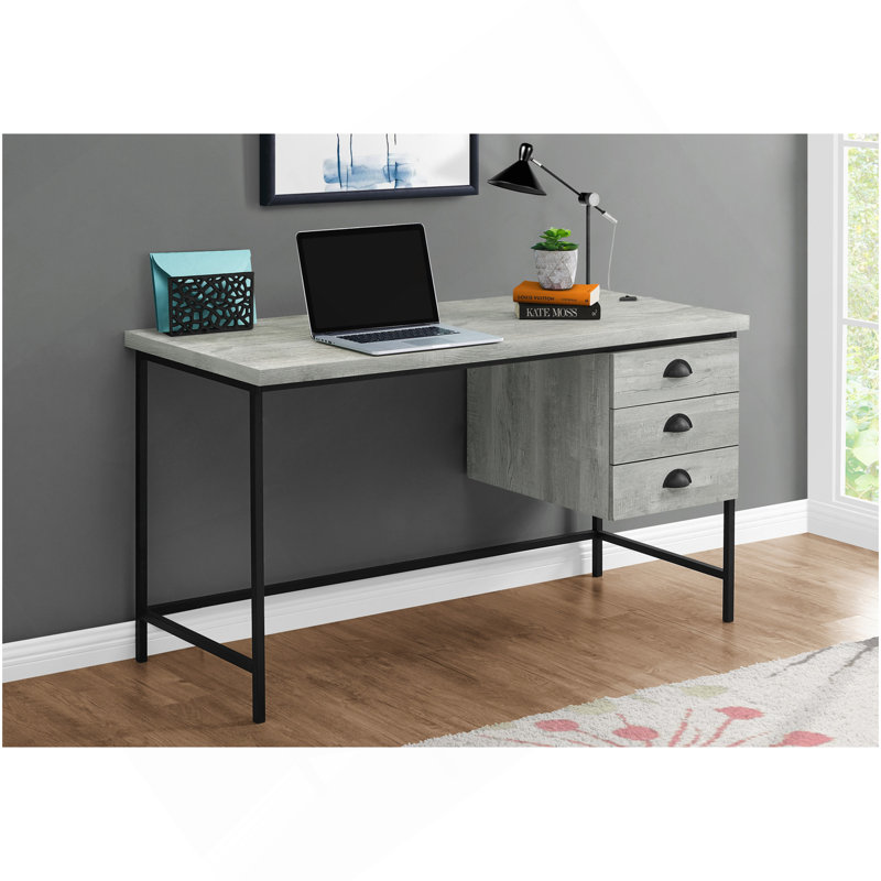 Bureau d'ordinateur, bureau personnel, ordinateur portable, tiroirs de rangement, L 55 po, bureau, stratifié gris, métal noir, contemporain, moderne