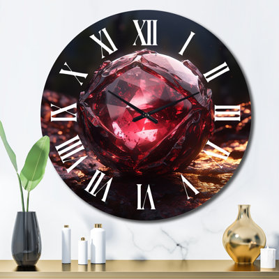 Red Gold Vibrant Stones Metal Wall Clock
