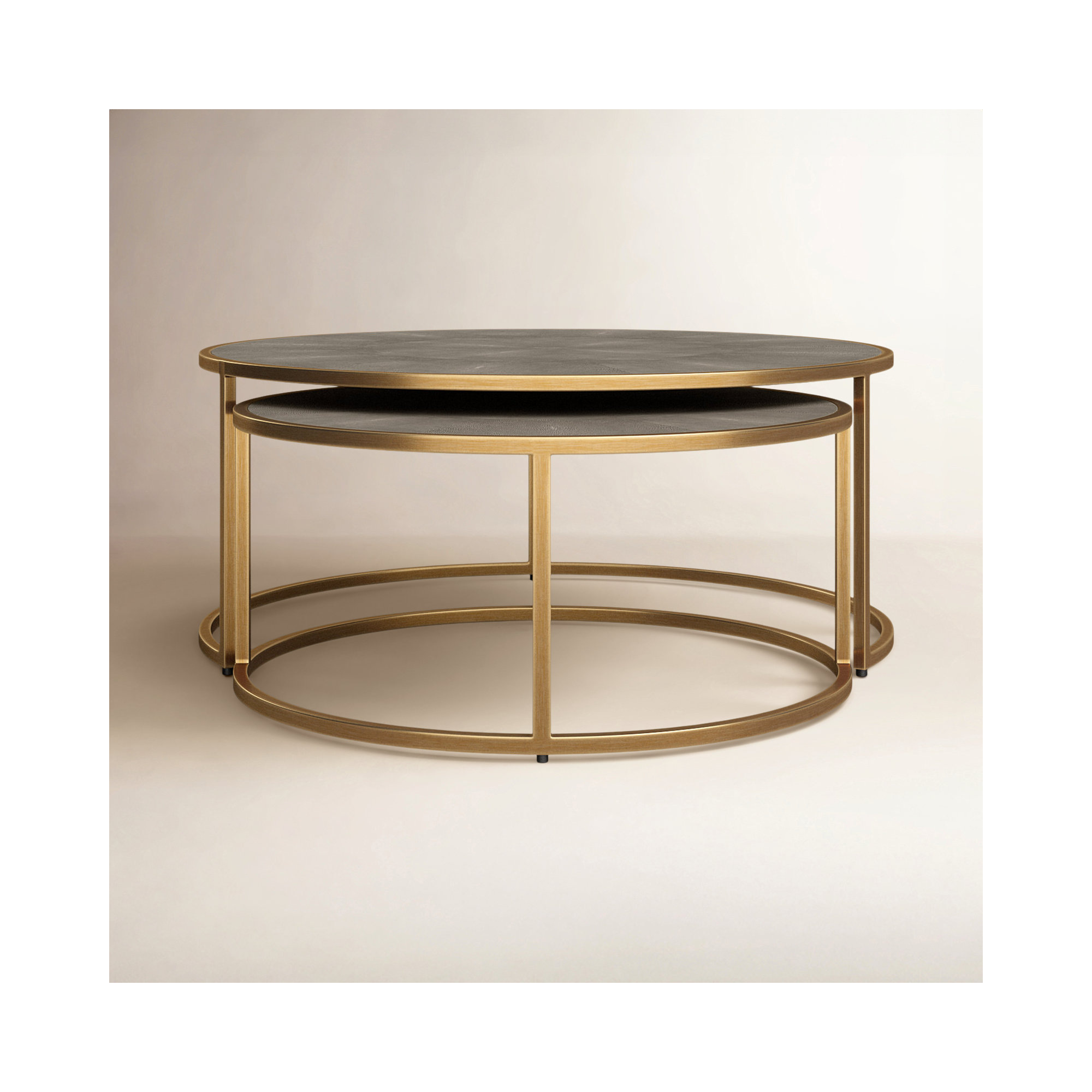 Jakari Nesting Coffee Table, Gray Shagreen, Antique Brass