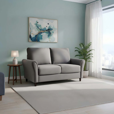 Mid-Century Modern Curved Arm Loveseat Sofa with Solid Wood Frame