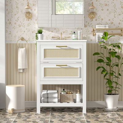 24" Bathroom Vanity with Integrated Ceramic Sink, Bathroom Cabinet with 1 Deep Drawer, 1 Tip-Out Drawer, Single Sink Bathroom Vanity for Small and Medium Restroom
