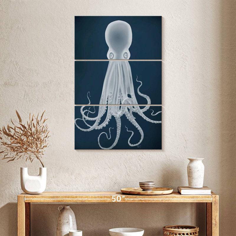 Pieuvre Brampt 8 - blanc sur bleu, H 38 po x l 24 po