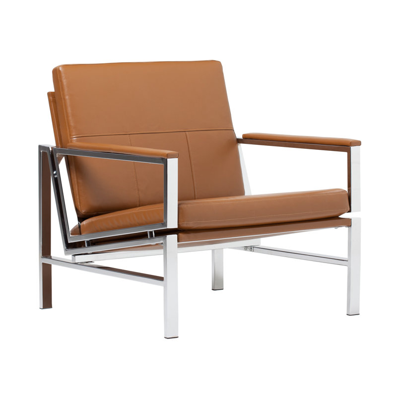 Fauteuil de 29,75 po de largeur Varnado, Similicuir brun, Chrome