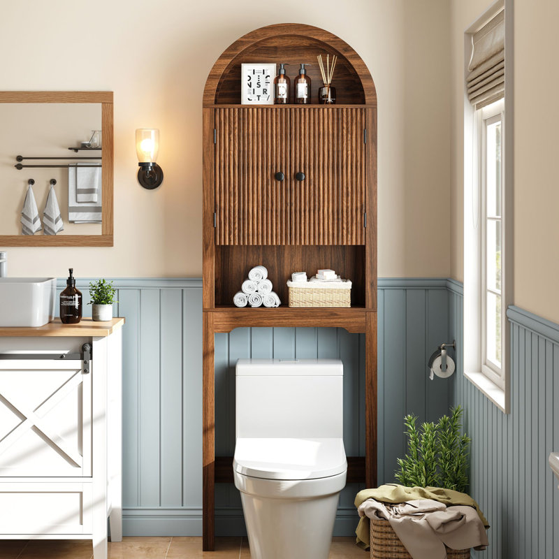 Armoire de rangement indépendante en arc de cercle au-dessus des toilettes, Noyer