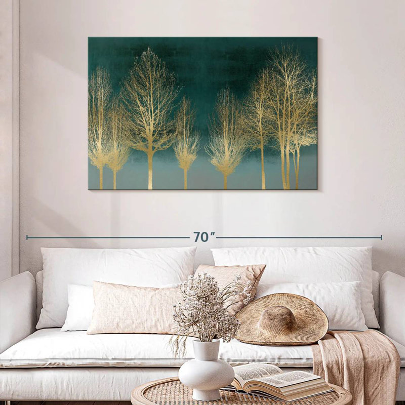 Harnek Gold Forest On Teal, 30" H x 45" W