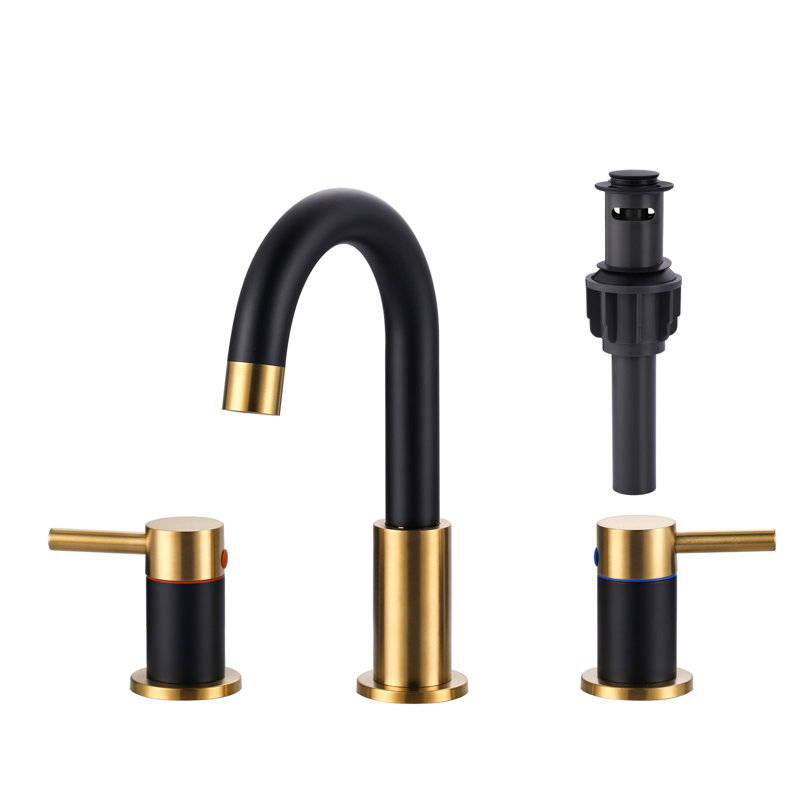 Widespread 2-handle Bathroom Faucet with Drain Assembly, Gold/Black