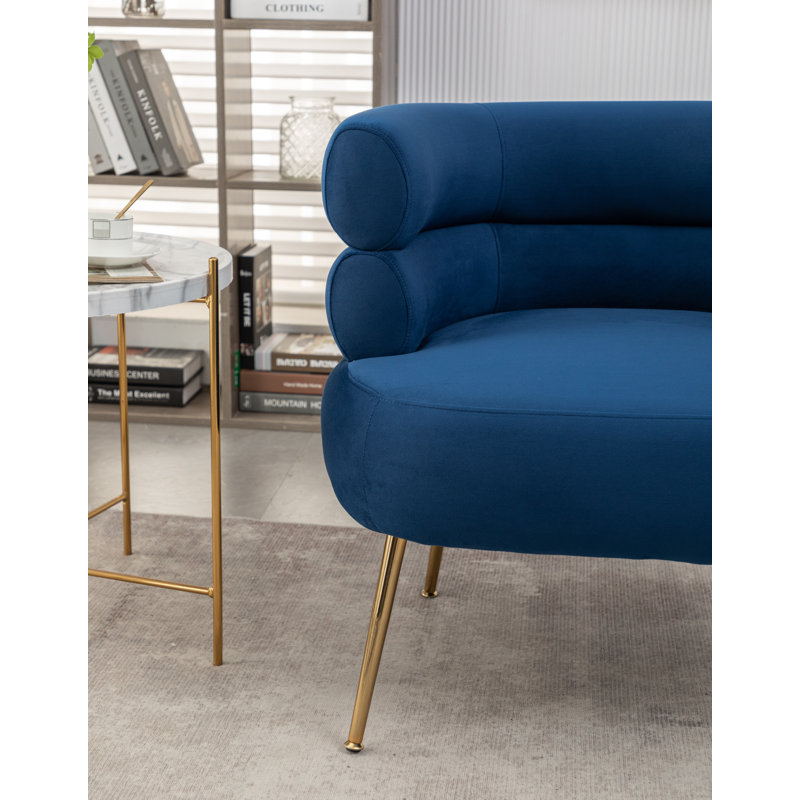 Fauteuil demi-tonneau Demetrius, Velours bleu marine