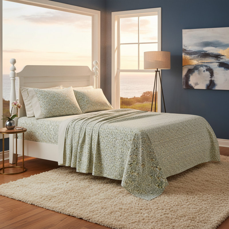 Tierney Green Extra Large Cotton Sheet Set, With Deep Pockets, Oeko-Tex Certified, Breathable, Stylish, And Comfortable.