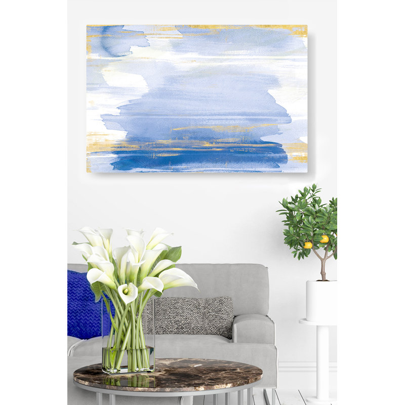Bleu, bleu, bleu sarcelle, blanc, doré, contemporain, H 16 po x l 24 po x P 1,5 po