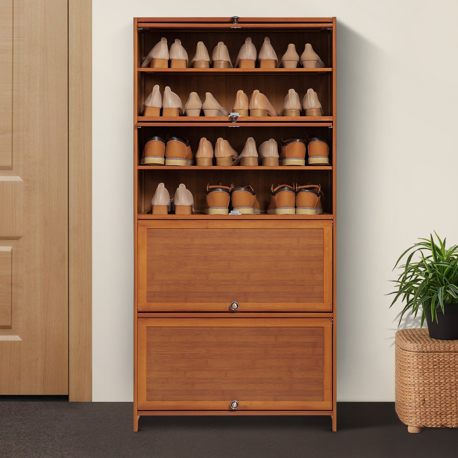 https://assets.wfcdn.com/im/26508335/compr-r85/2021/202123690/8-tiers-shoe-rack-cabinet-32-pairs-organizer-sneakers-storage-shoes-bamboo-stand-for-entryway.jpg