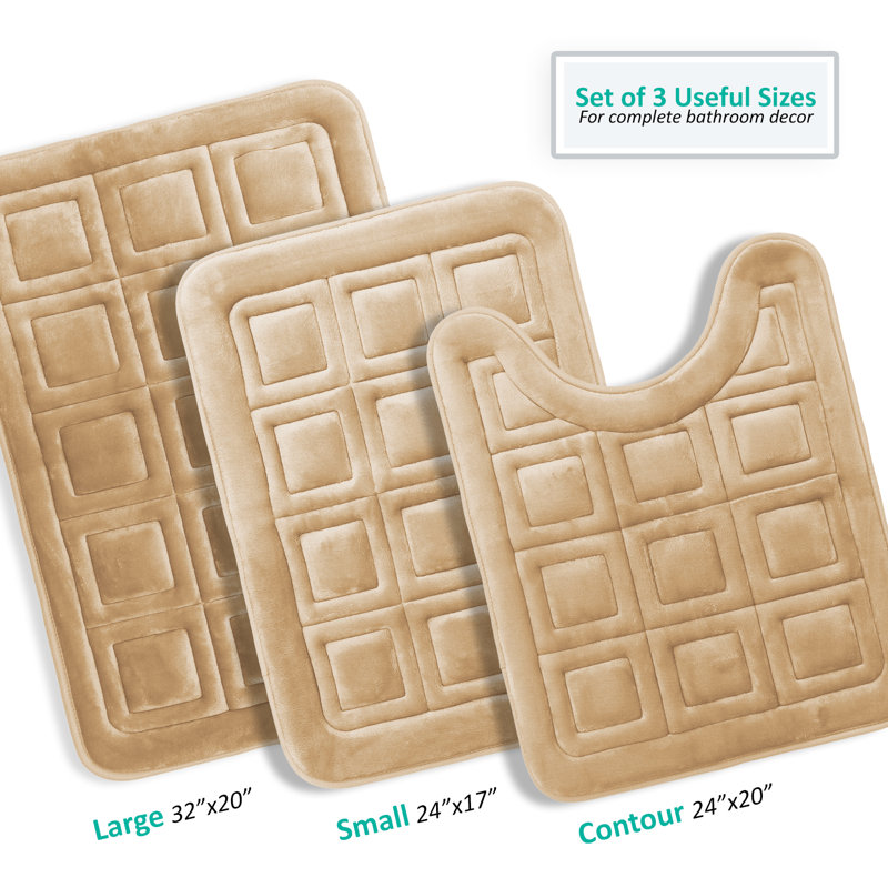 Ensemble de 3 tapis de bain gaufrés en mousse viscoélastique absorbante ultra douce, Beige crème