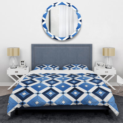 Minimalist White And Blue Polygons Geometric Geometric Shapes Duvet Cover