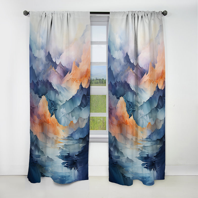 Bleu majestueux Bold Mountain II - rideau impressionnisme - rideau occultant abstrait - 1 panneau, 52" W x 63" L