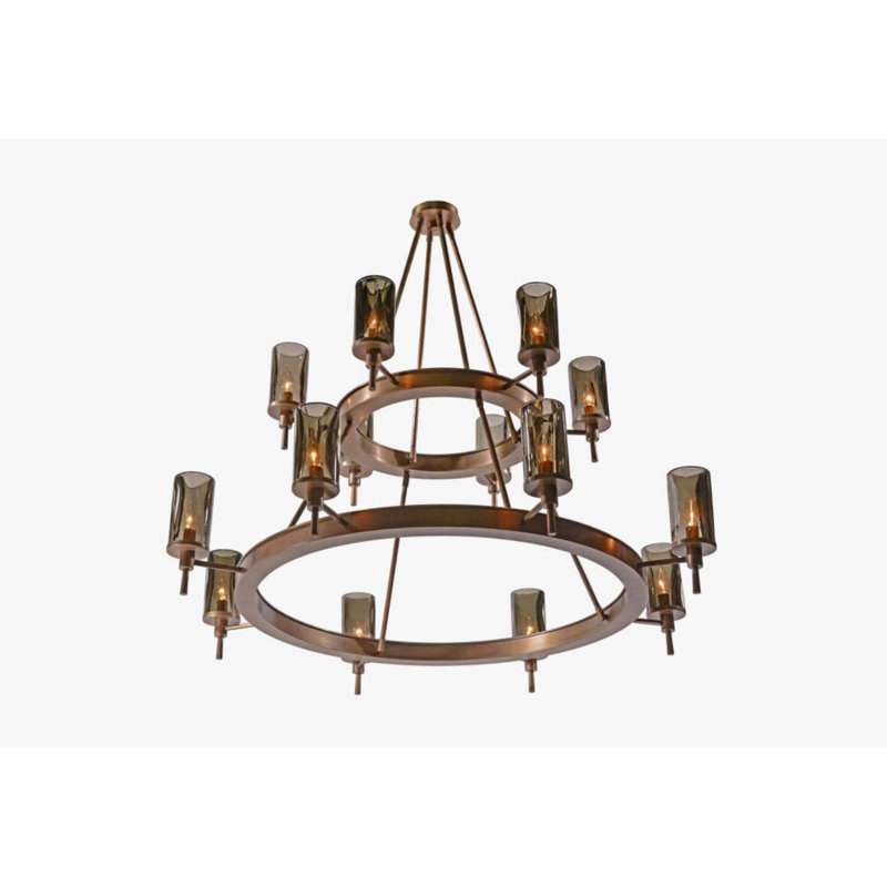 Fiammi 14 - Light Chandelier, Smoke, Dark Mahogany, Natural Bronze