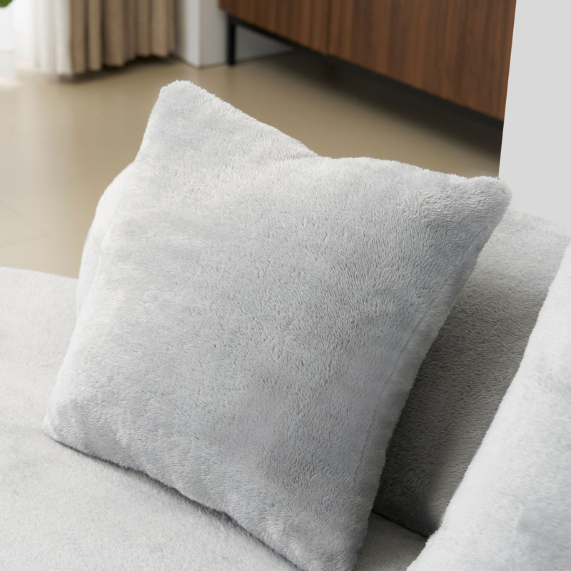 Canapé multi-personnes à compression sans accoudoirs, canapé courbé rembourré avec quatre coussins, Velours gris clair